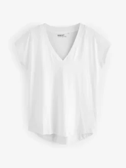 Wit - T-shirt met V-hals en kapmouwtjes