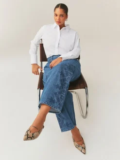 Wit - Vollere boezem stretchy essentieel getailleerd overhemd met lange mouwen