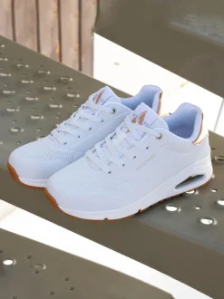 Wit katoen - Skechers goudkleurige damessneakers met standaard pasvorm Uno