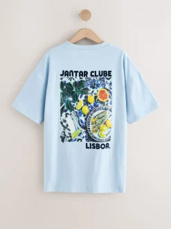 Wit/blauw - T-shirt met strandprint en grafische print