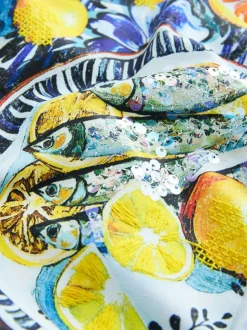 Wit/blauw - T-shirt met strandprint en grafische print