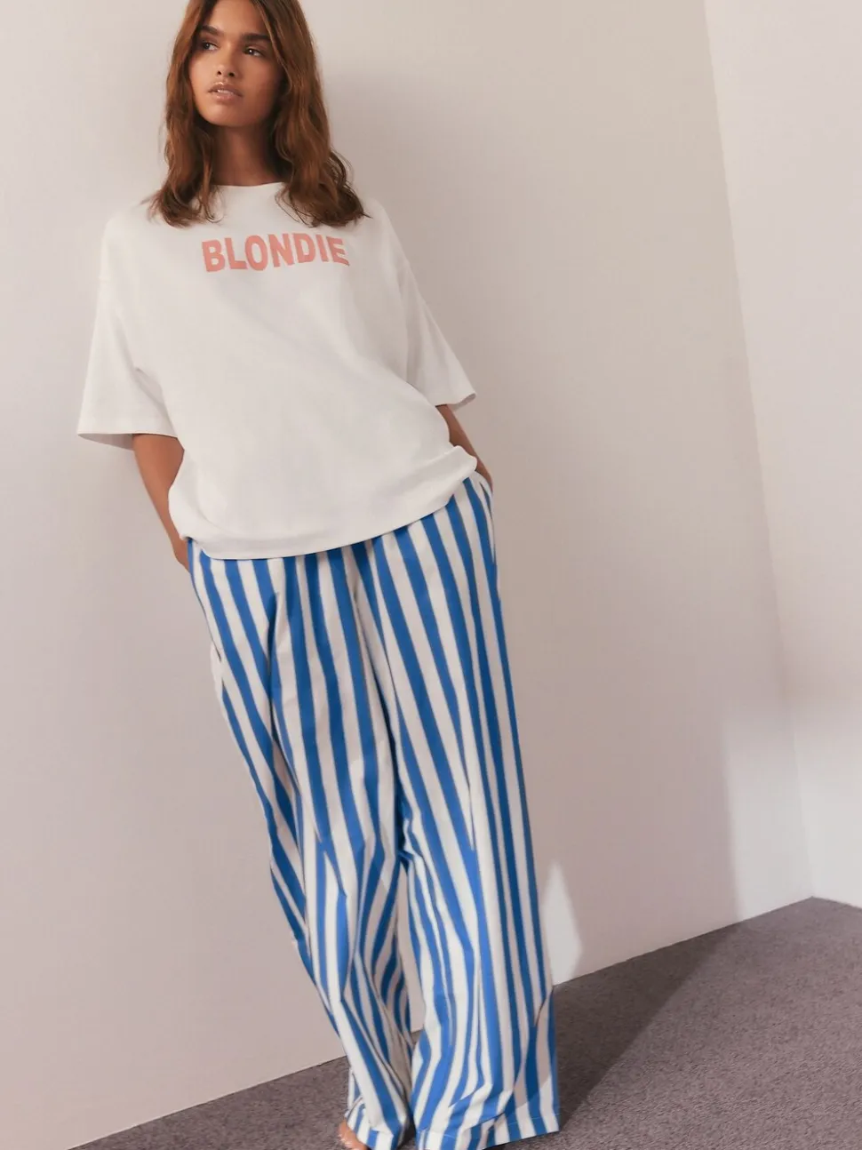 Wit/blauw gestreept - Blondie Short Sleeve Pyjamas