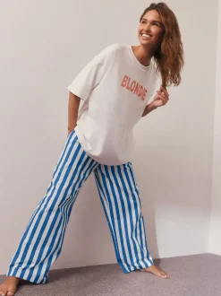 Wit/blauw gestreept - Blondie Short Sleeve Pyjamas