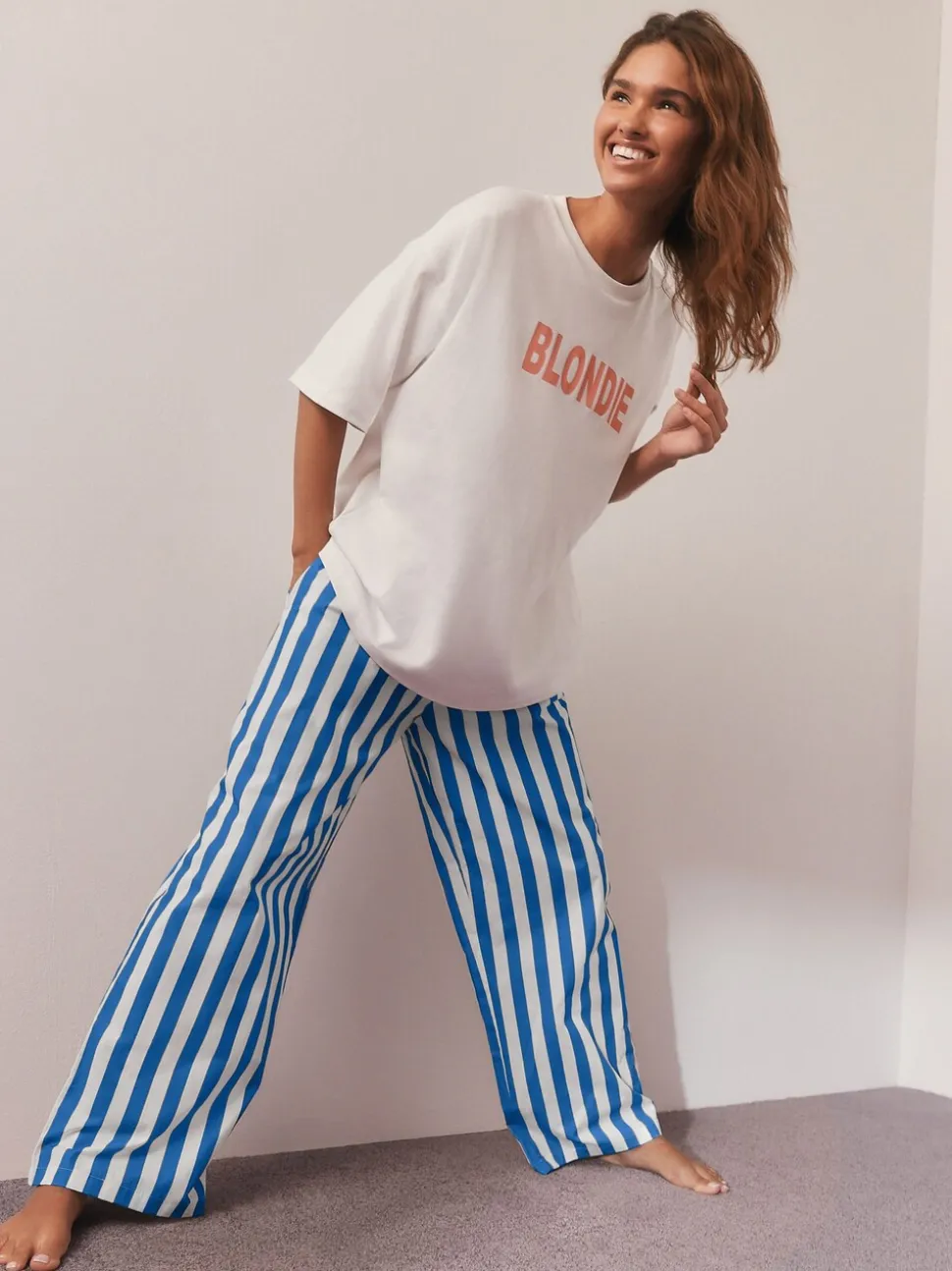 Wit/blauw gestreept - Blondie Short Sleeve Pyjamas
