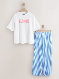 Wit/blauw gestreept - Blondie Short Sleeve Pyjamas