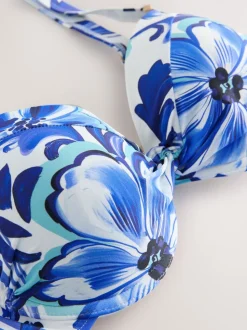 Wit/blauw porselein - Buikcorrigerende bikinitop met vulling en beugel