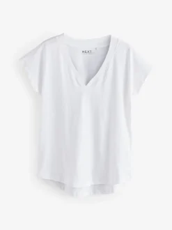 Wit/grijs/khaki/roest/bruin - Set van 5 T-shirts met V-hals en kapmouwen van 100% katoen