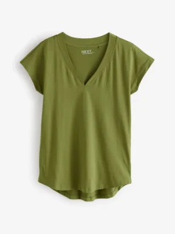 Wit/grijs/khaki/roest/bruin - Set van 5 T-shirts met V-hals en kapmouwen van 100% katoen