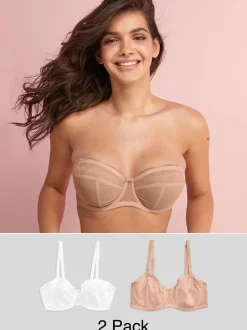 Wit/huidskleur - 2 Strapless DD+ beha's zonder vulling