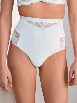 Wit/huidskleur - 2 Strings met licht buikcorrigerende hoge taille