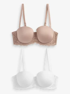 Wit/huidskleur - Verpakking van 2 strapless multiway beha's met lichte vulling in cupmaten A-E