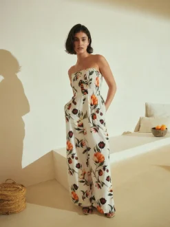 Witte basis - Bandeau Jumpsuit with Linen
