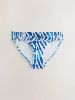 Witte/blauwe zebraprint - Gerimpelde bikinislip met hoge taille