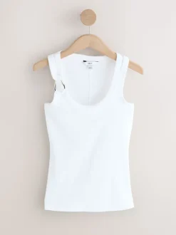 Wit/zilver - Trim Hardware Detail Racer Ribbed Vest Top