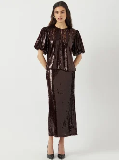 Y.A.S Red Sequin Maxi Skirt