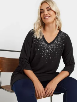 Yours - Curve soepelvallende top met studs