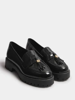 Yours Curve - Wijde lakleren loafers met kwastjes