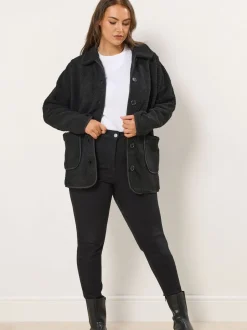 Yours Curve Button Front Teddy Fleece