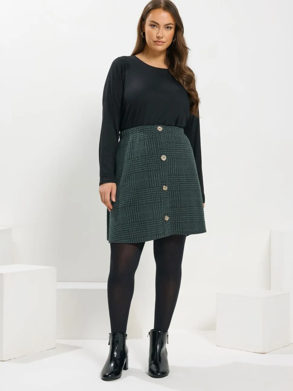 Yours Curve Button Front Skirt