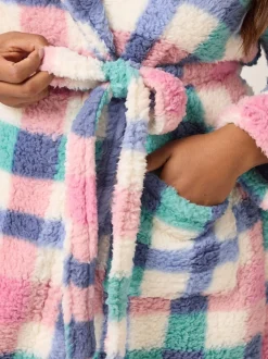 Yours Curve Check Borg Shawl Robe