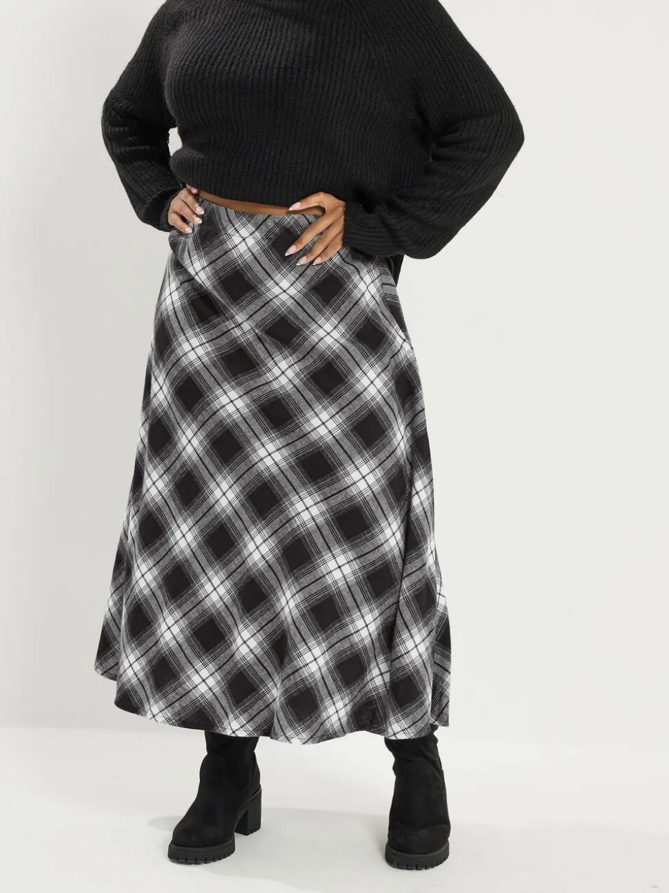 Yours Curve Check Maxi Skirt