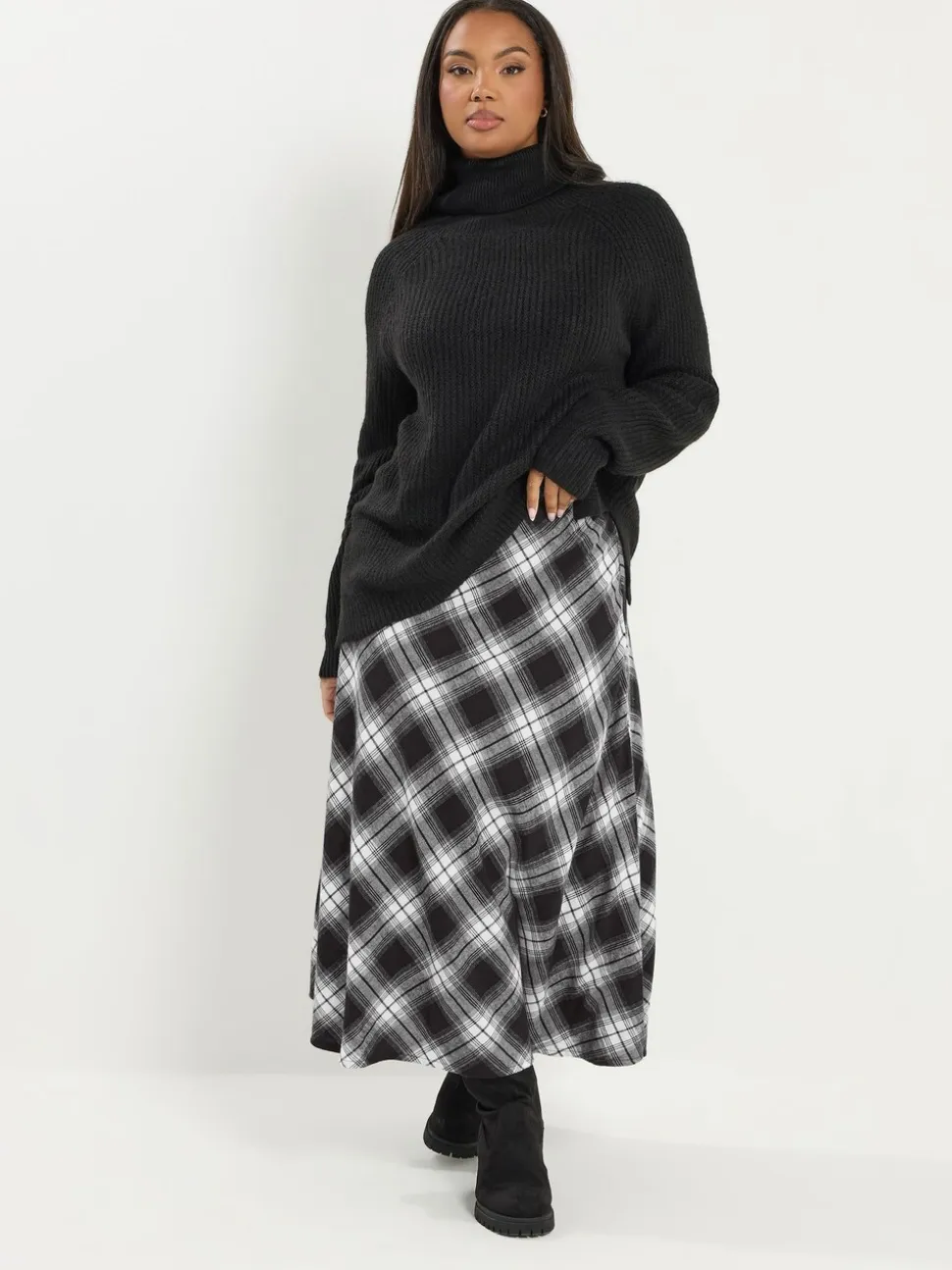 Yours Curve Check Maxi Skirt