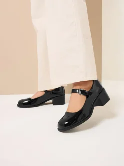 Yours Curve extra wijde pasvorm lakleren Mary Jane-schoenen met middenblokhak