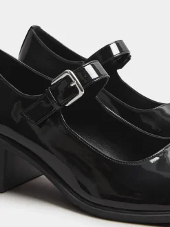 Yours Curve extra wijde pasvorm lakleren Mary Jane-schoenen met middenblokhak