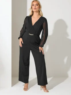 Yours Curve London Mesh Sleeve Buckle Jumpsuit