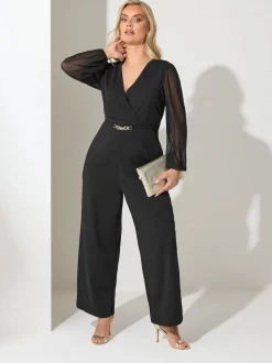 Yours Curve London Mesh Sleeve Buckle Jumpsuit
