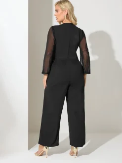 Yours Curve London Mesh Sleeve Buckle Jumpsuit
