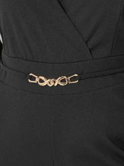 Yours Curve London Mesh Sleeve Buckle Jumpsuit