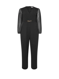 Yours Curve London Mesh Sleeve Buckle Jumpsuit
