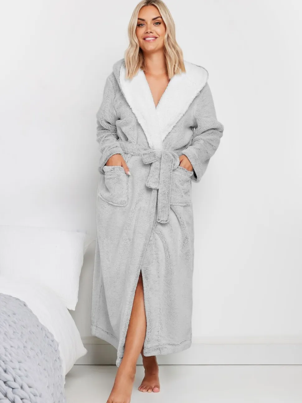 Yours Curve Maxi badjas Met capuchon