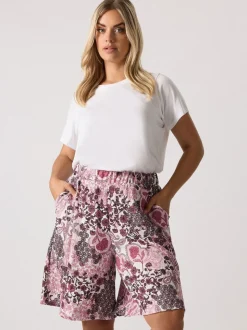 Yours Curve Paisley Crinkle Shorts
