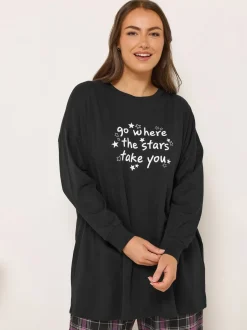 Yours Curve Stars Take You Long Sleeve Pyjamas and Tops Set