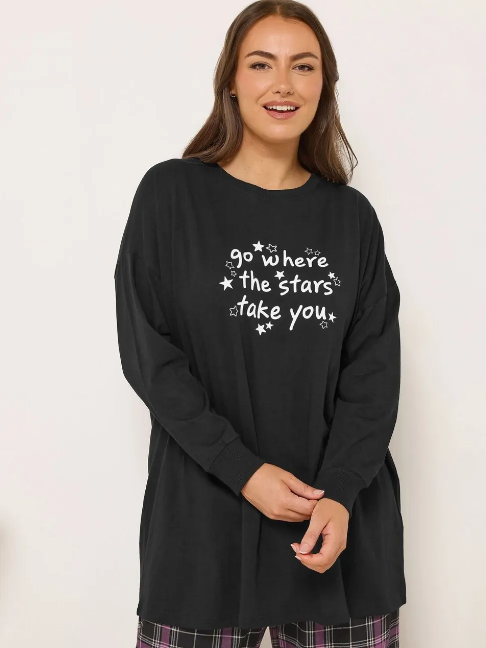 Yours Curve Stars Take You Long Sleeve Pyjamas and Tops Set