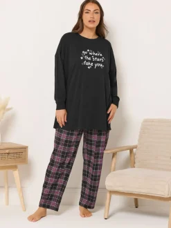Yours Curve Stars Take You Long Sleeve Pyjamas and Tops Set