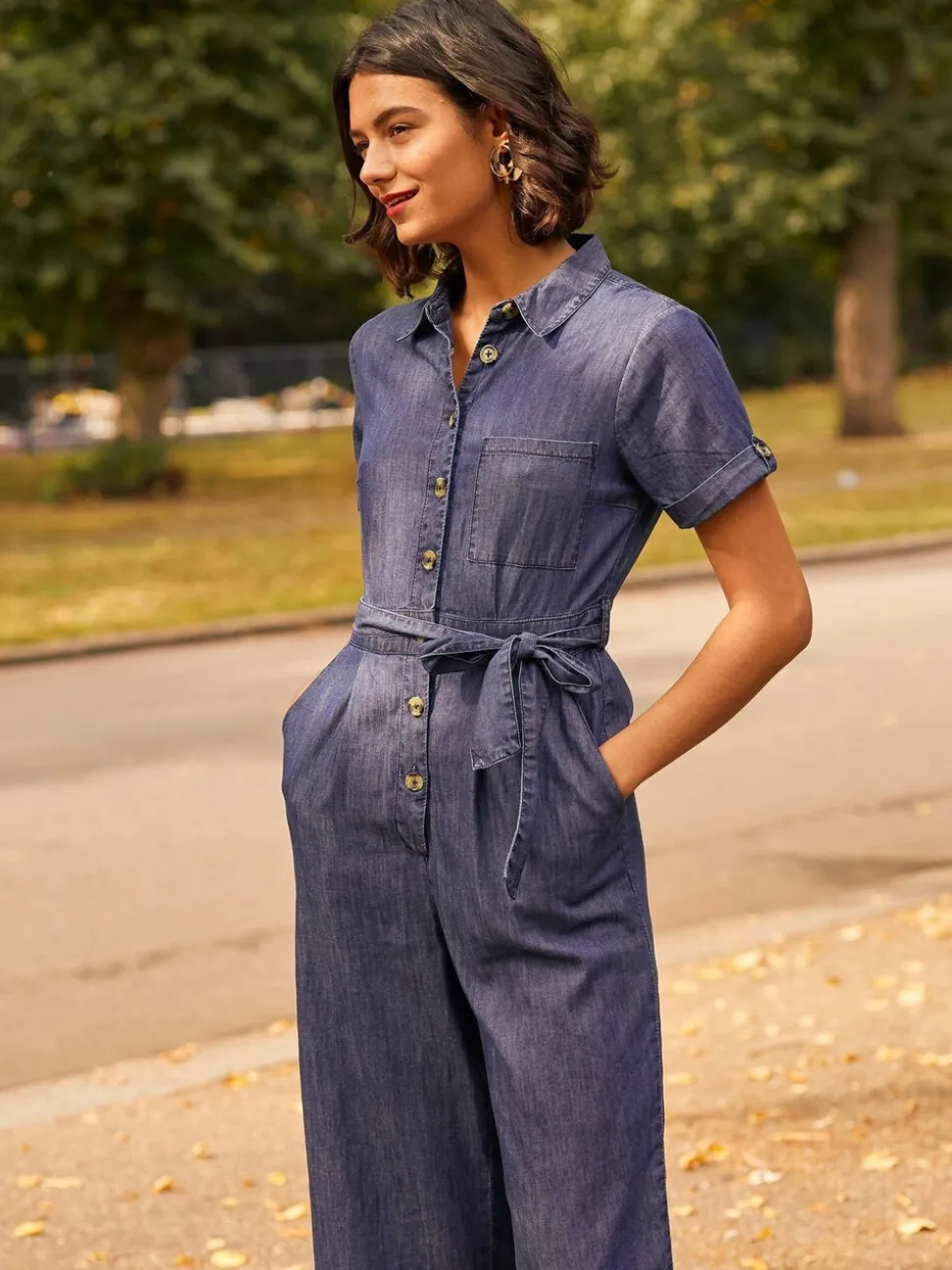 Yumi 100% Cotton Denim Button Jumpsuit