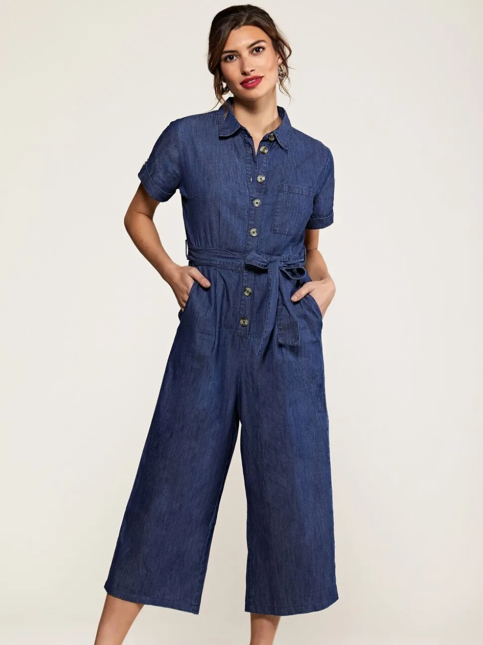 Yumi 100% Cotton Denim Button Jumpsuit