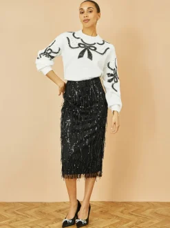 Yumi Hanging Sequin Fitted Midi Skirt