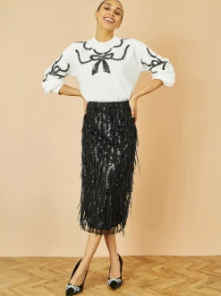 Yumi Hanging Sequin Fitted Midi Skirt