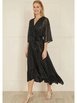 Yumi Midi wikkeljurk met kimono en pailletten