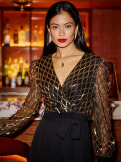 Yumi Sequin Wrap Over Jumpsuit