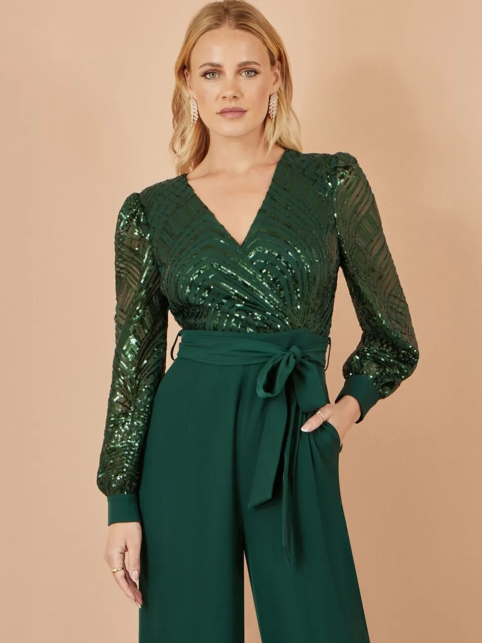 Yumi Sequin Wrap Over Jumpsuit