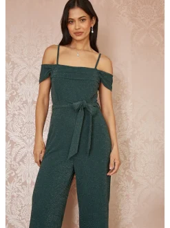 Yumi stretchy Bardot-jumpsuit met glitters