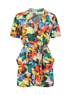 Yumi Tropical Leaf Print Playsuit