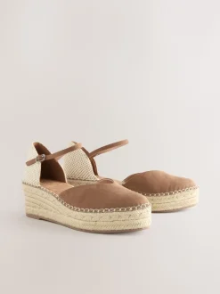 Zand - Espadrilles met sleehak en plateauzool met gesloten neus