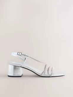 Zilver - Forever Comfort Square Toe Jewelled Strappy Block Heeled Sandals