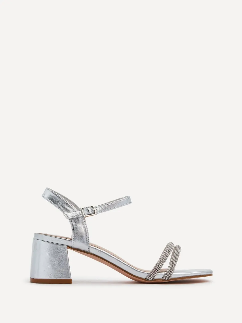 Zilver - Linzi Bunty sandals met blokhak en diamanté bandjes